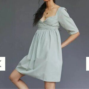 Anthropologie Forever that Girl XS Petite Sage Ruched Cross Cross Mini Dress